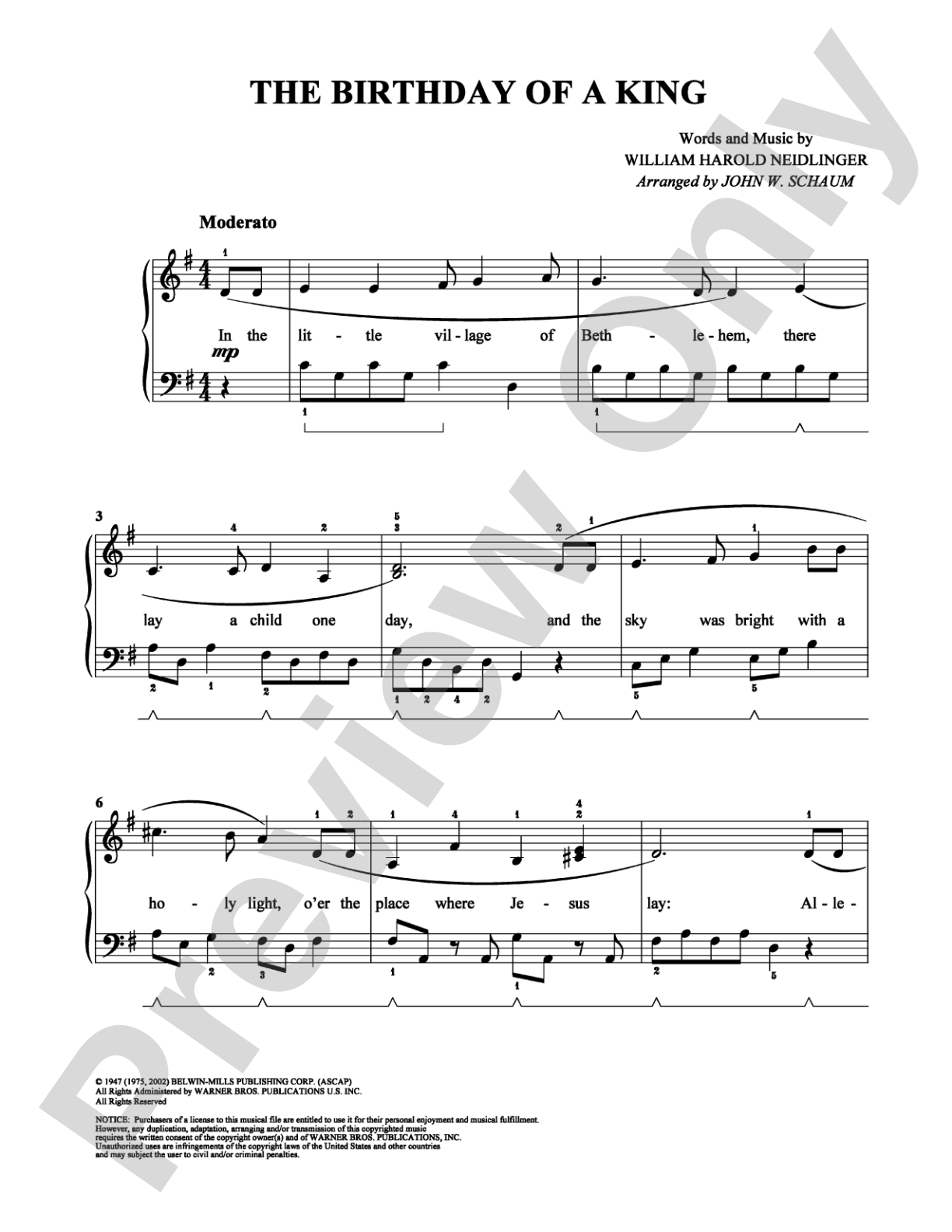 The Birthday of a King: Easy Piano Digital Sheet Music