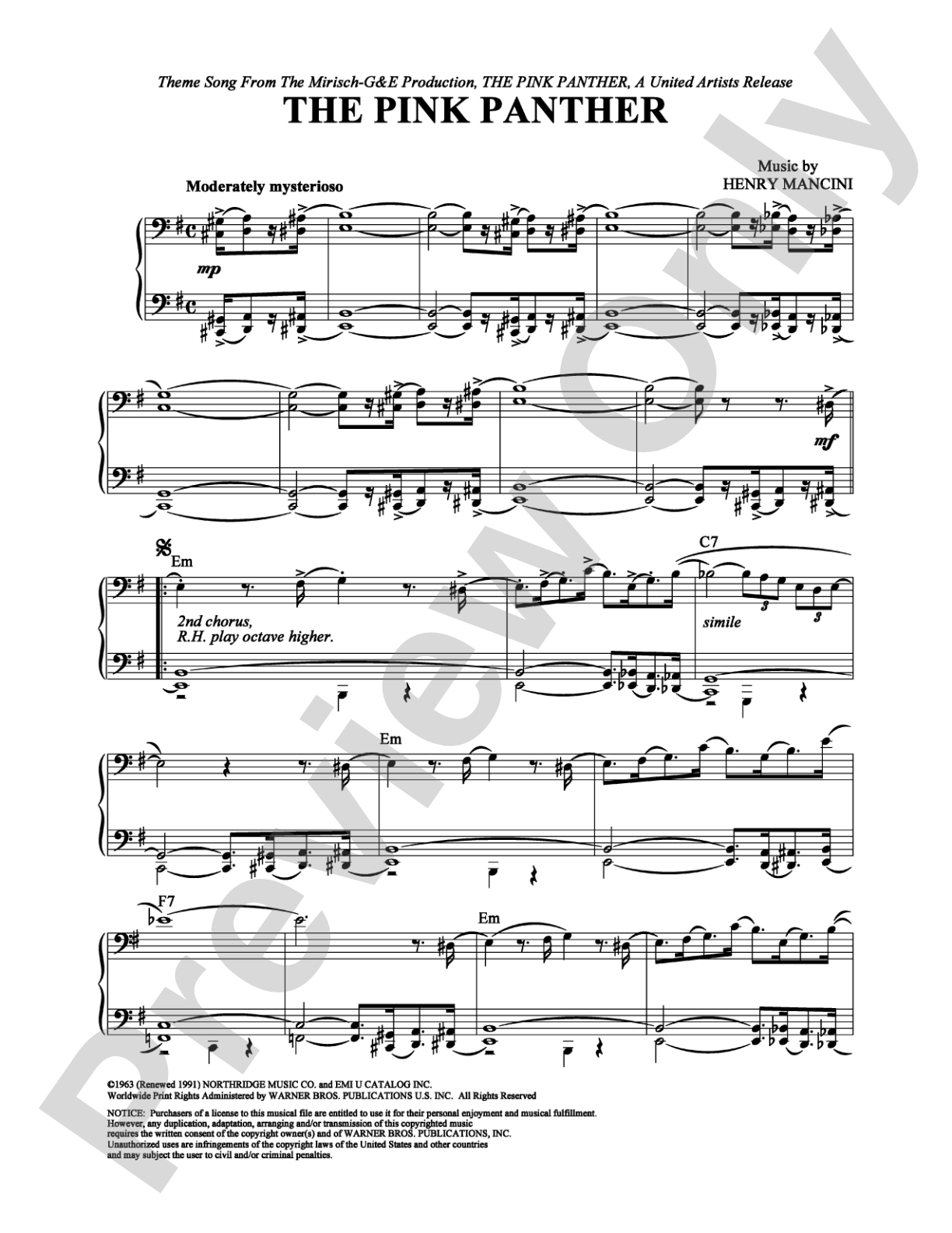 The Pink Panther: Piano Digital Sheet Music