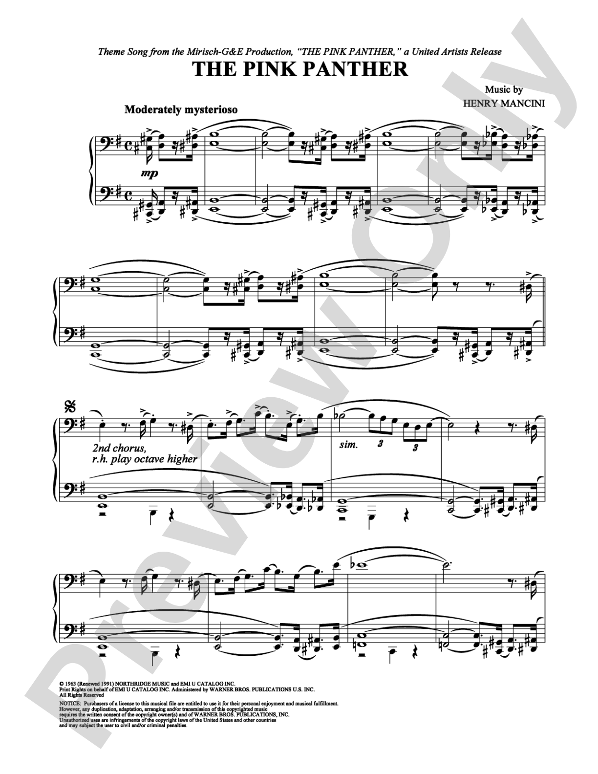 The Pink Panther: Easy Piano Digital Sheet Music