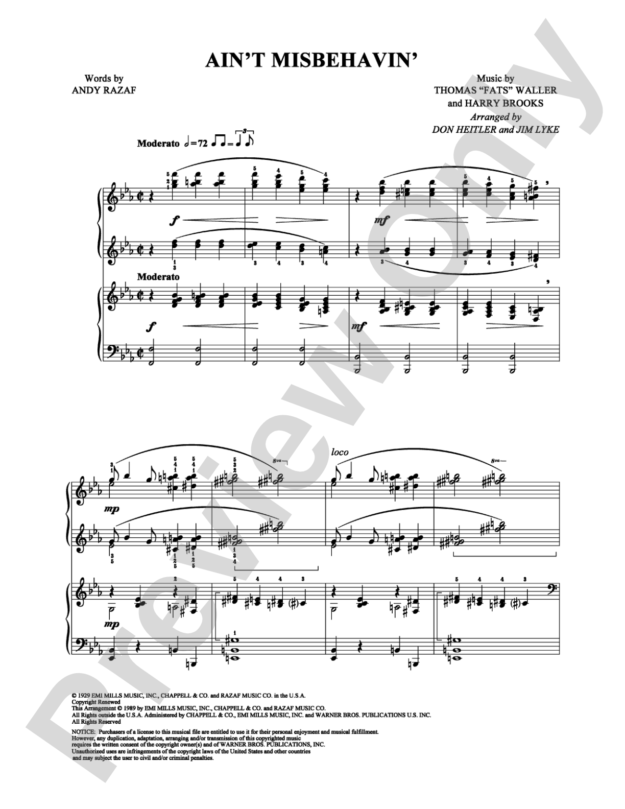 Ain't Misbehavin': Piano Duets & Four Hands Digital Sheet Music