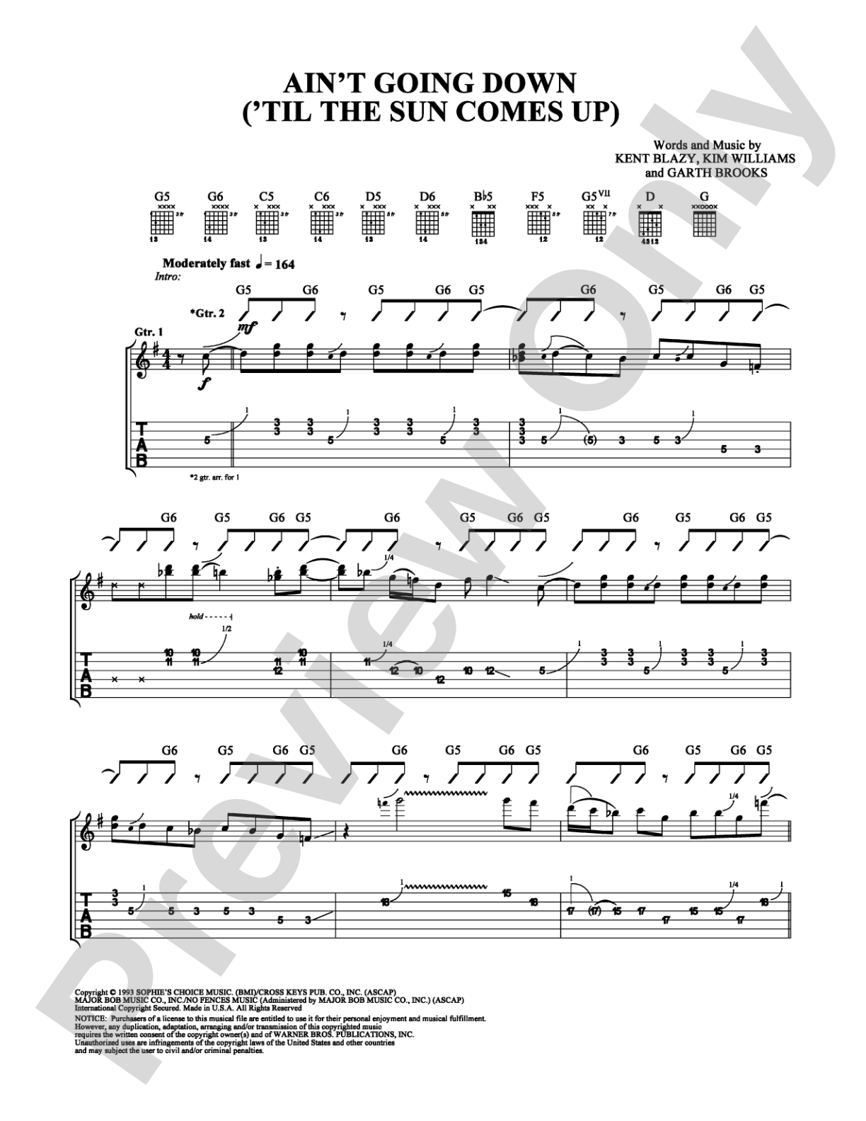 Ain't Going Down ('Til the Sun Comes Up): Guitar TAB Digital Sheet Music