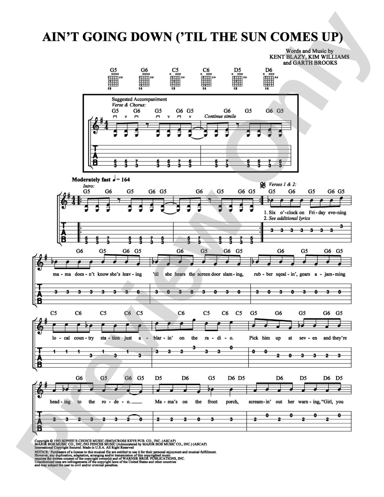 Ain't Going Down ('Til the Sun Comes Up): Easy Guitar Digital Sheet Music