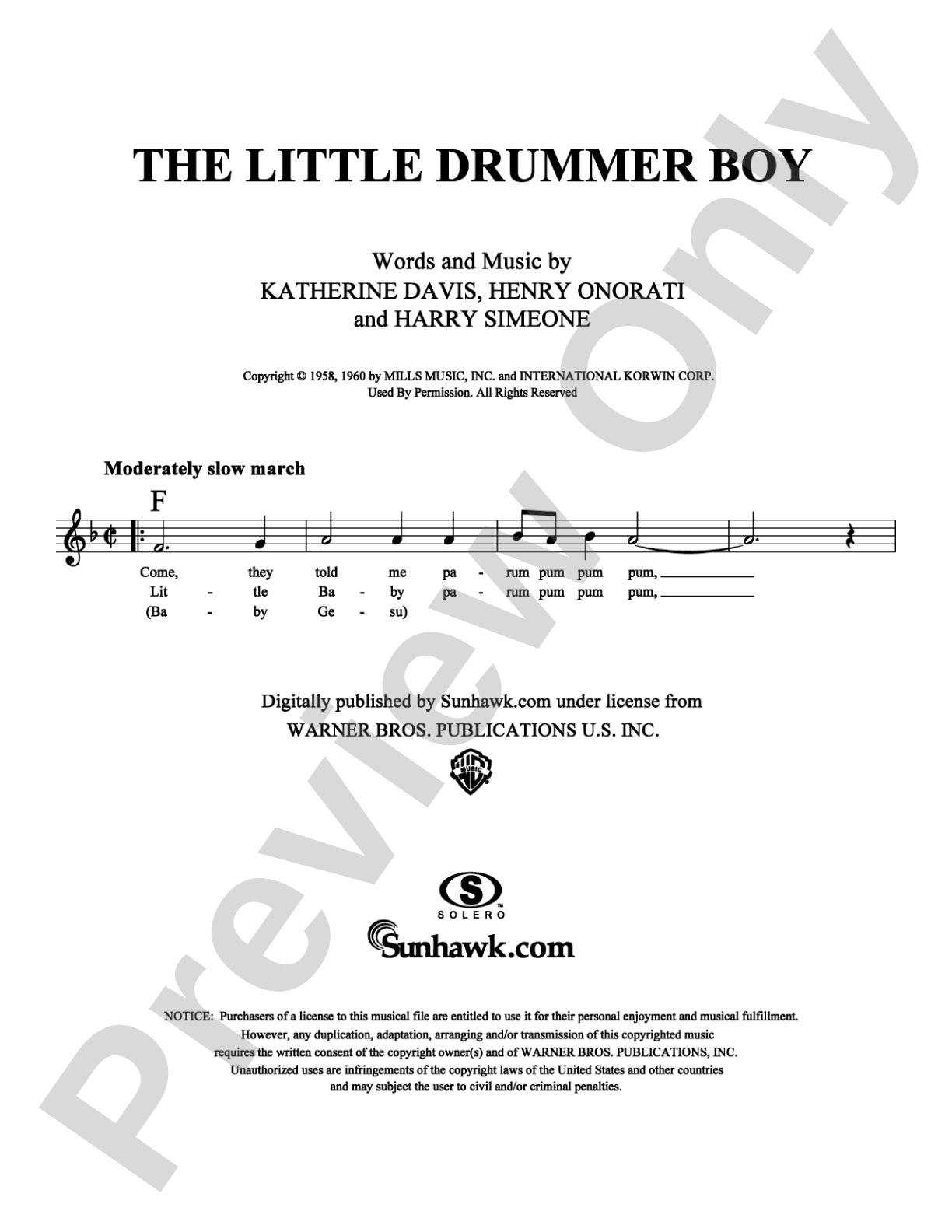 The Little Drummer Boy: Lead Sheet Digital Sheet Music