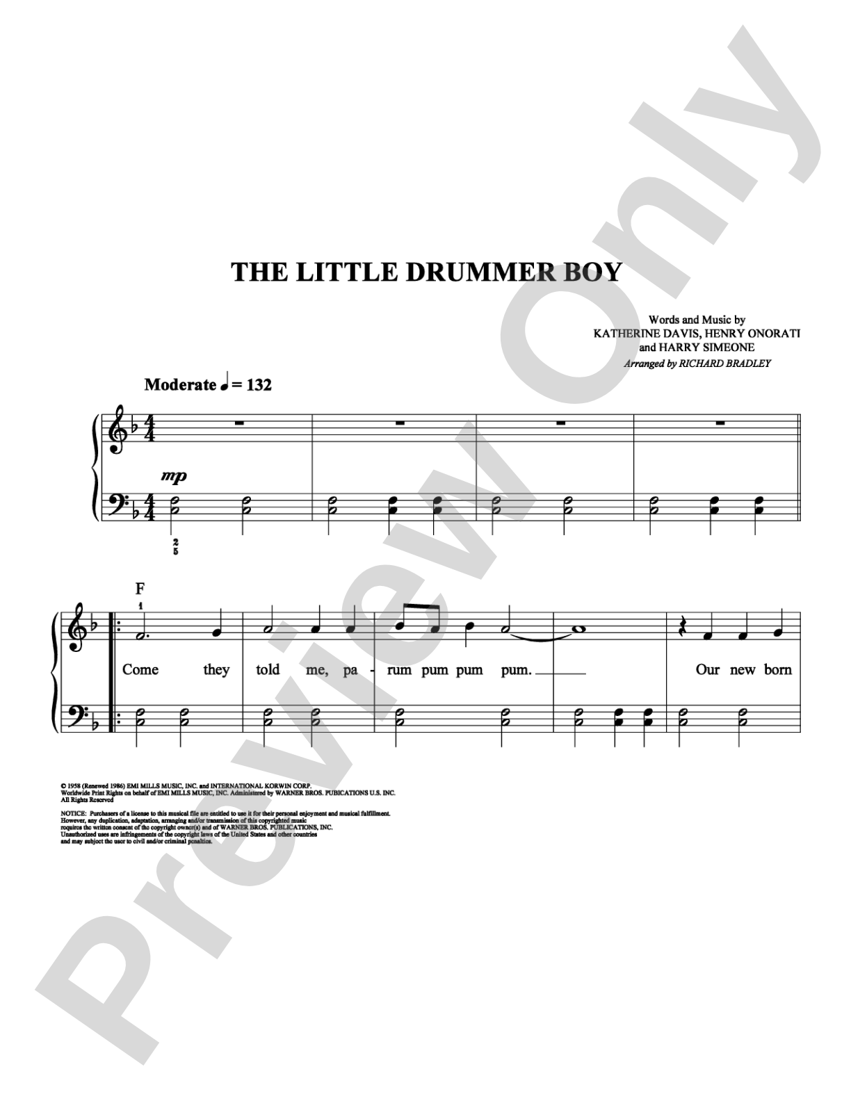 The Little Drummer Boy: Easy Piano Digital Sheet Music