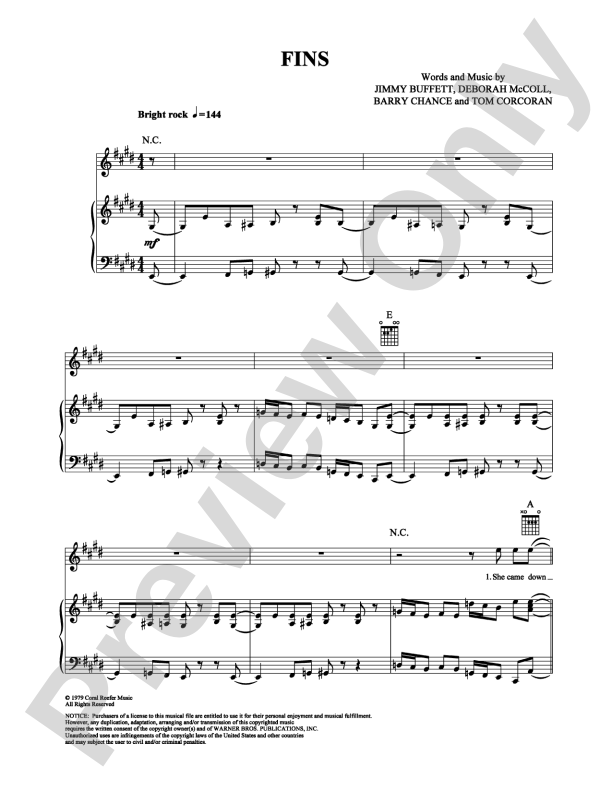 Fins: Piano/Vocal/Chords Digital Sheet Music