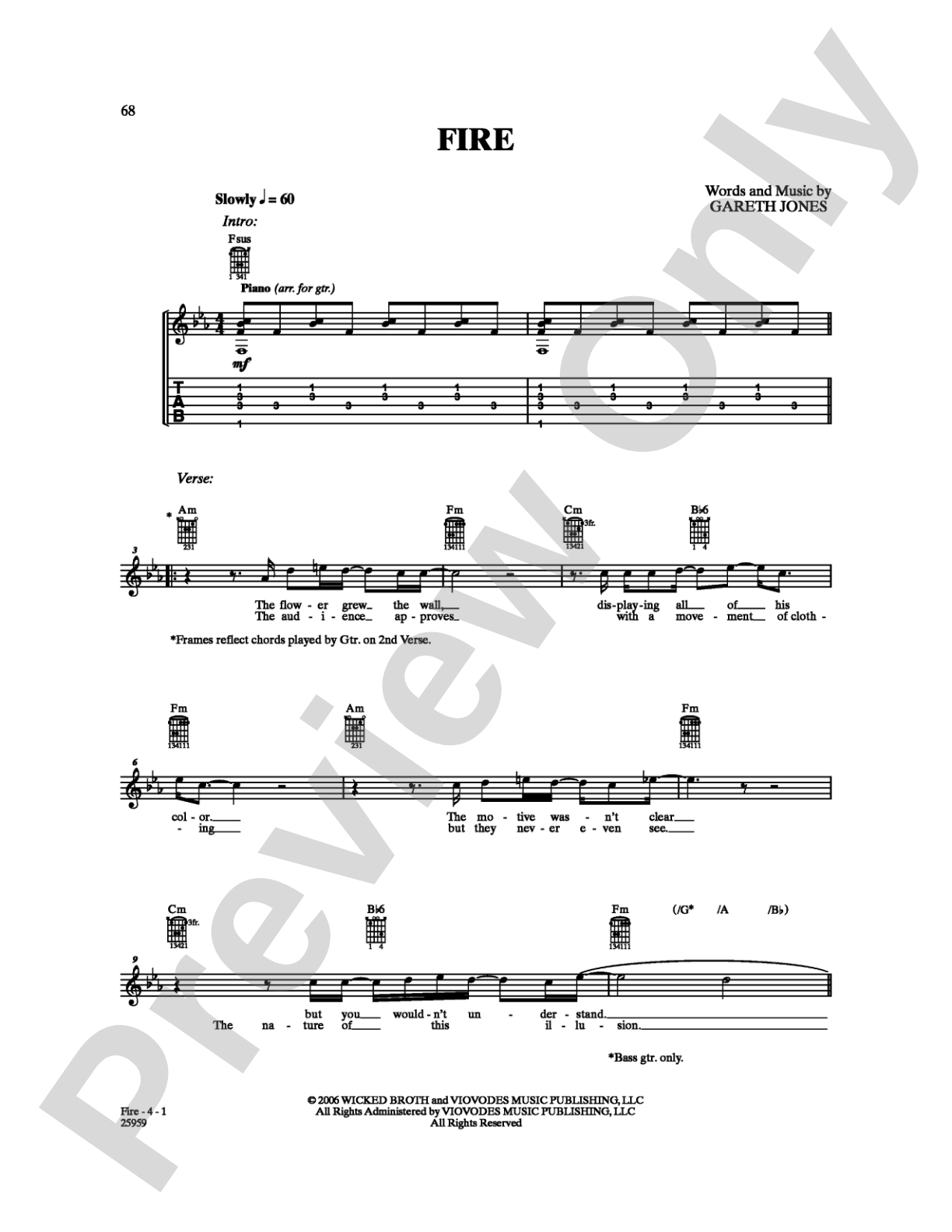 Fire: Guitar TAB Digital Sheet Music
