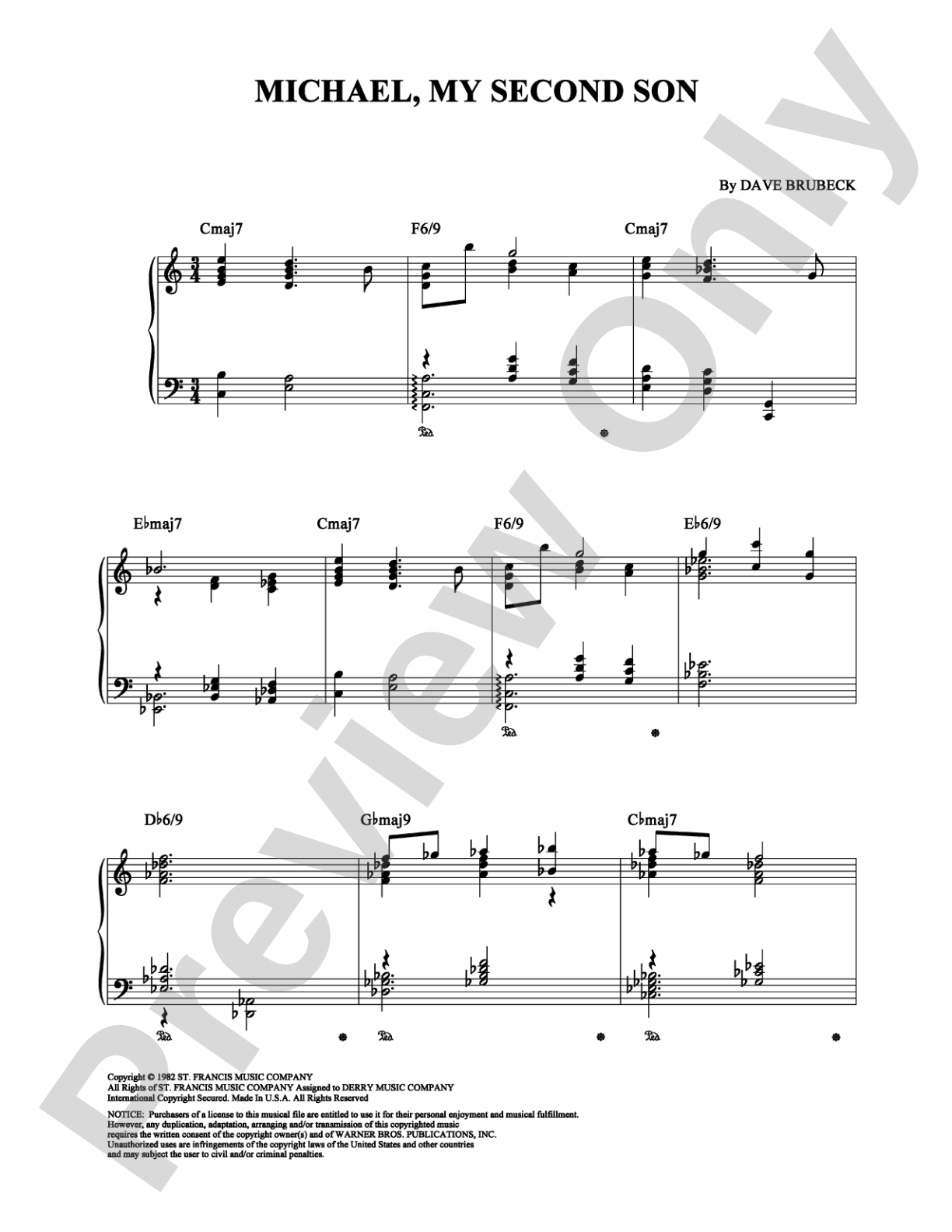 Michael, My Second Son: Piano Digital Sheet Music