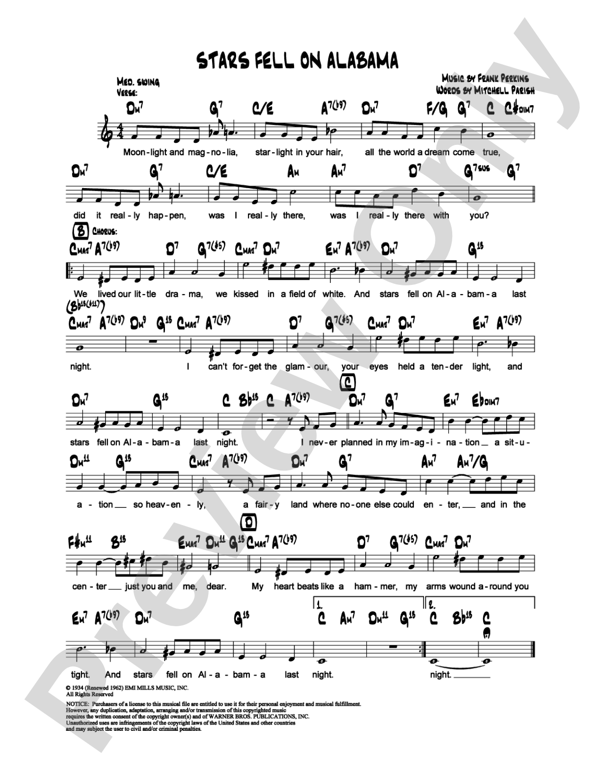 Stars Fell on Alabama: Lead Sheet Digital Sheet Music