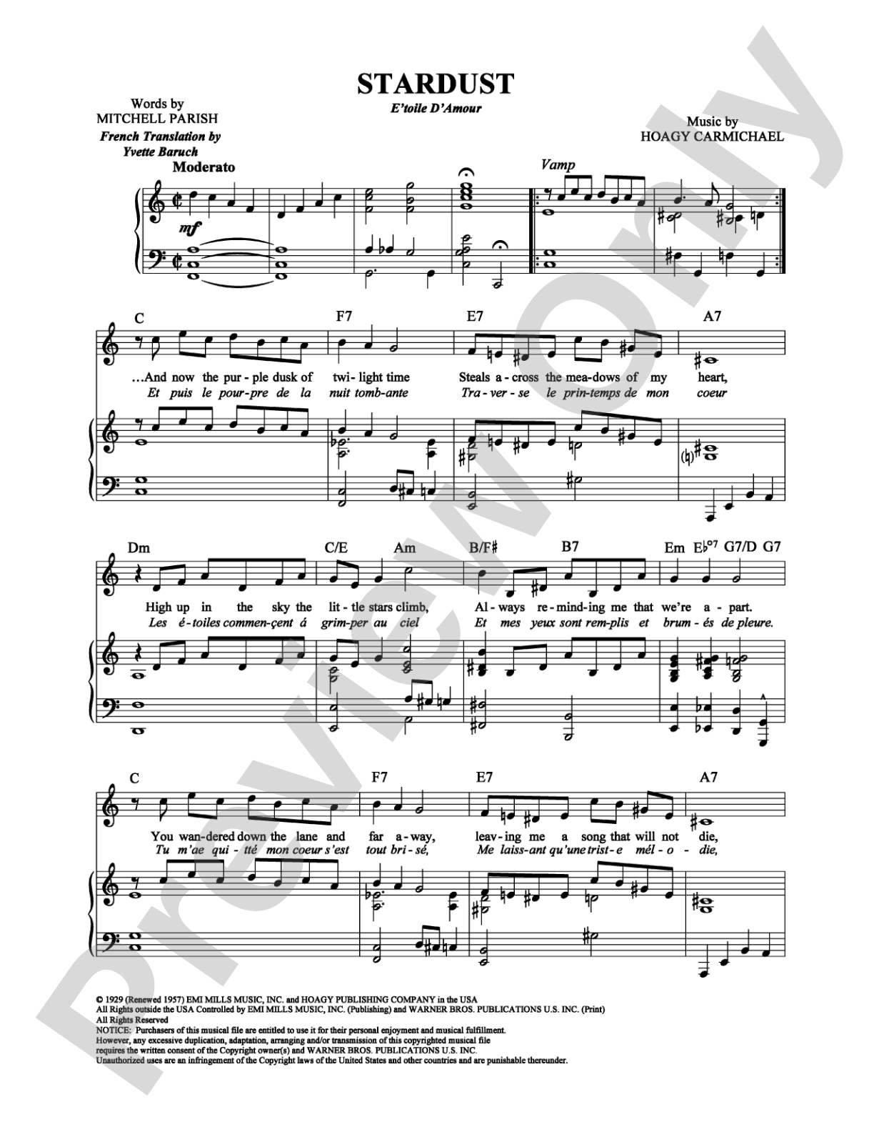 Star Dust: Piano/Vocal/Chords Digital Sheet Music