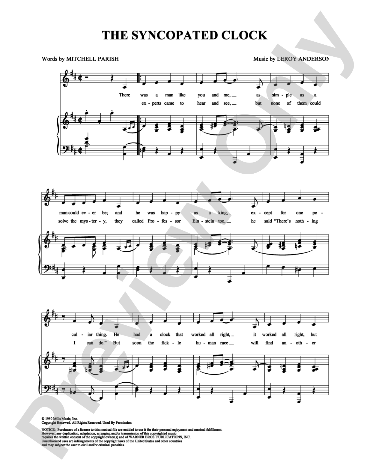 The Syncopated Clock: Piano/Vocal/Chords Digital Sheet Music
