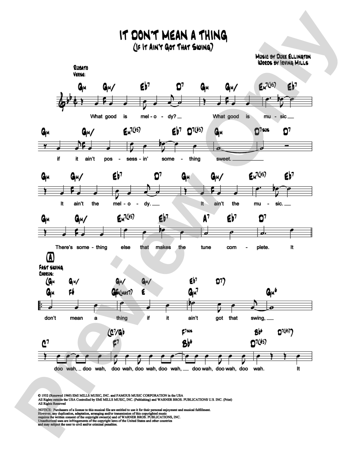 It Don't Mean a Thing (If It Ain't Got That Swing): Lead Sheet Digital Sheet Music