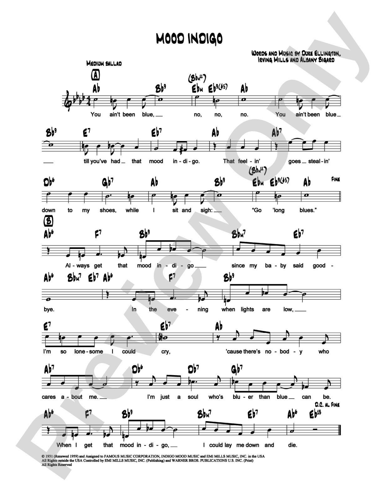 Mood Indigo: Lead Sheet Digital Sheet Music