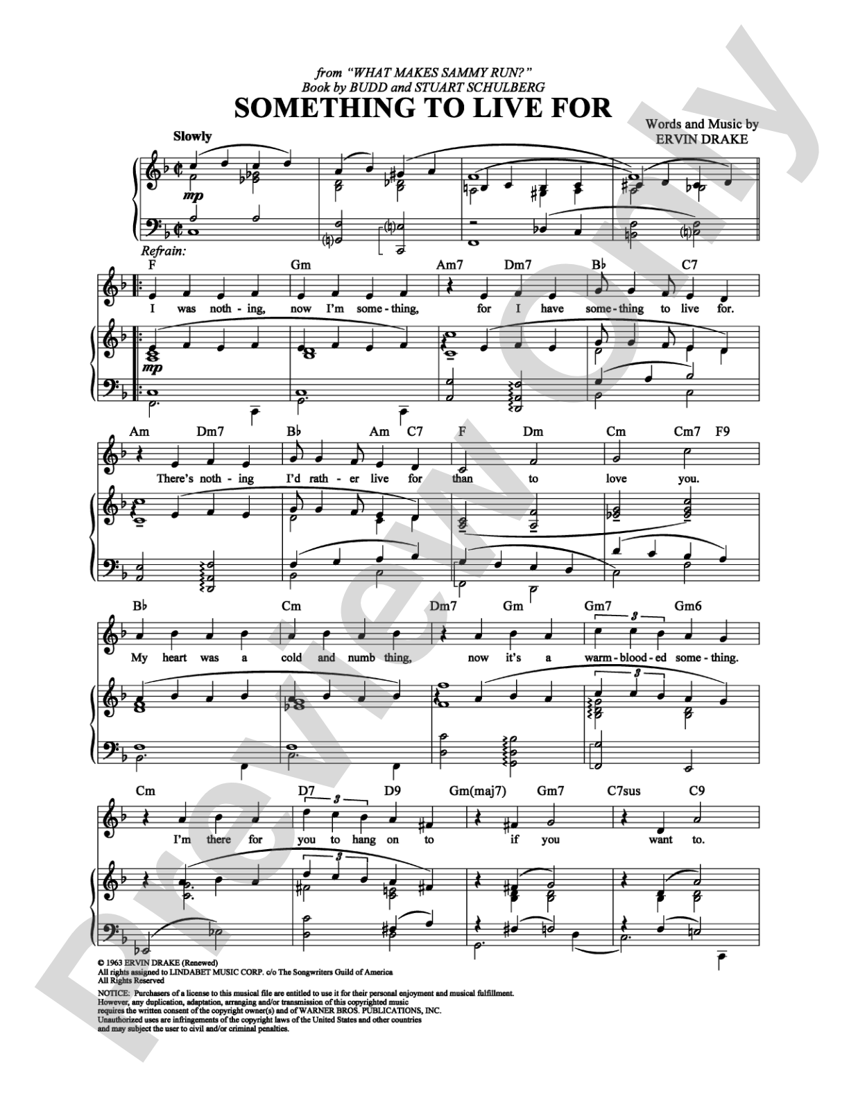 Something to Live For: Piano/Vocal/Chords Digital Sheet Music