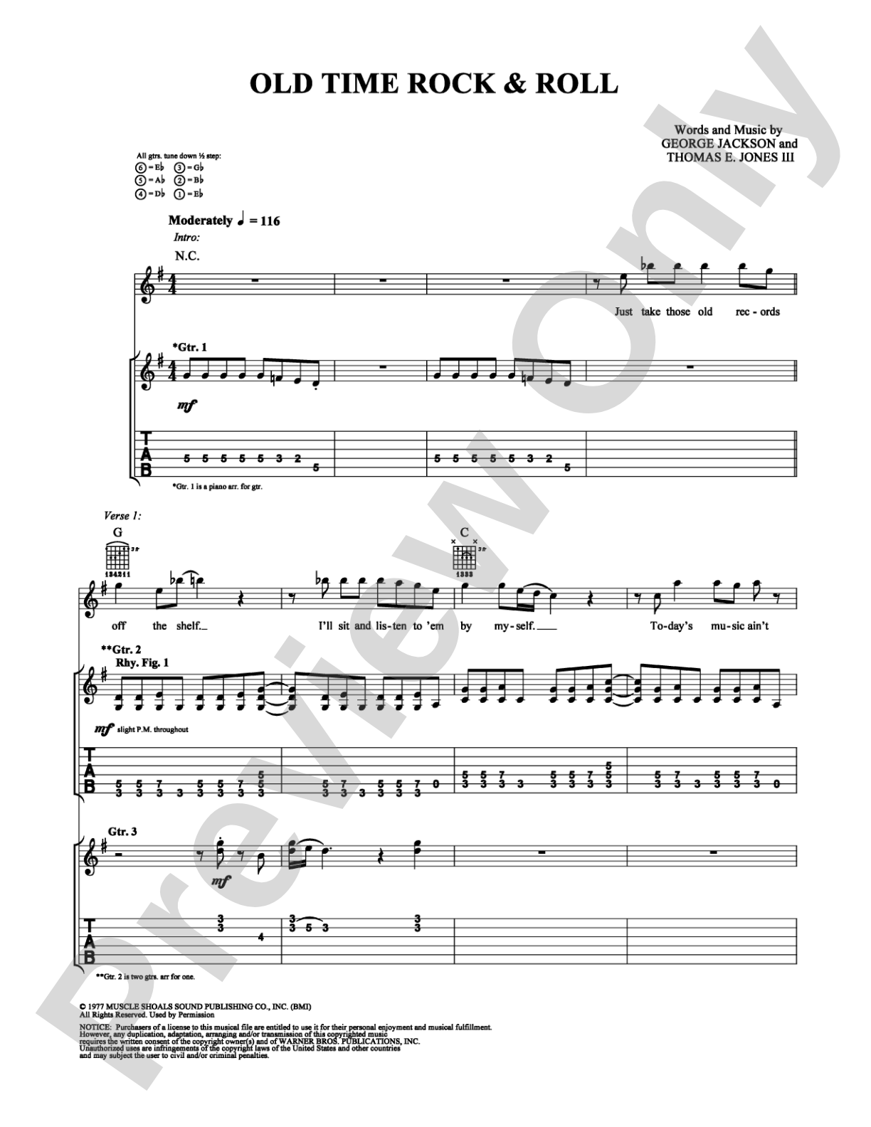 Old Time Rock & Roll: Guitar TAB Digital Sheet Music