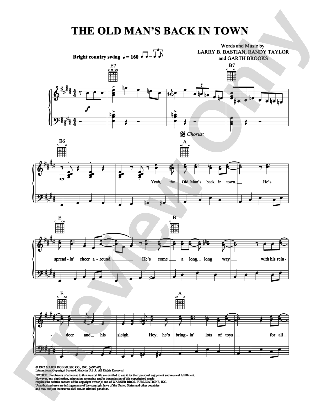 The Old Man's Back in Town: Piano/Vocal/Chords Digital Sheet Music