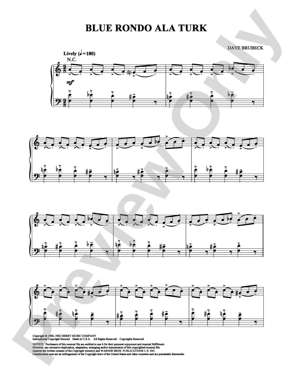 Blue Rondo a la Turk: Piano Digital Sheet Music