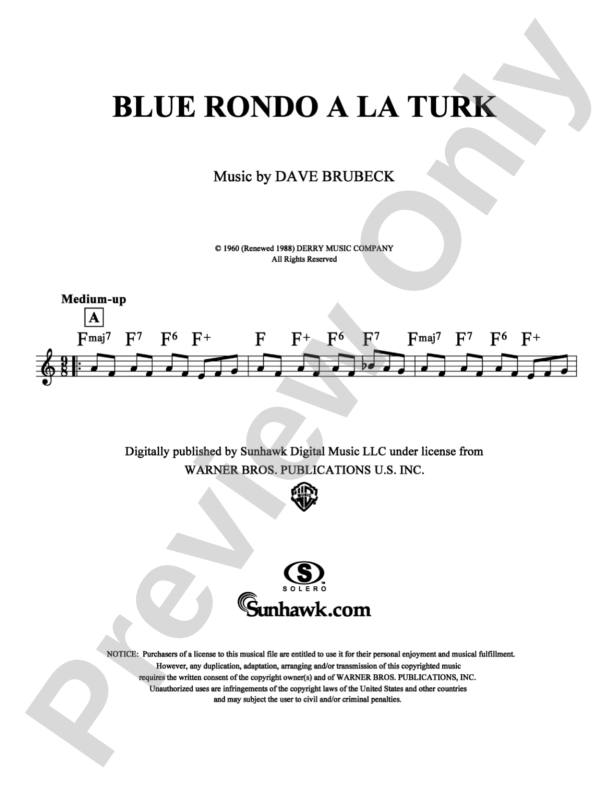 Blue Rondo a la Turk: Lead Sheet Digital Sheet Music
