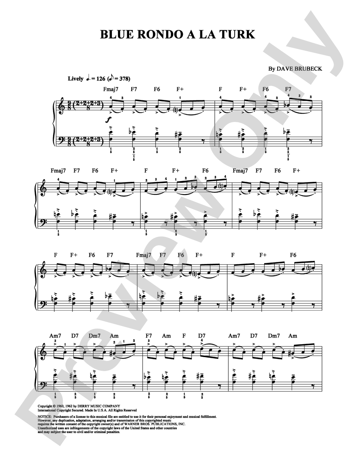 Blue Rondo a la Turk: Piano Digital Sheet Music