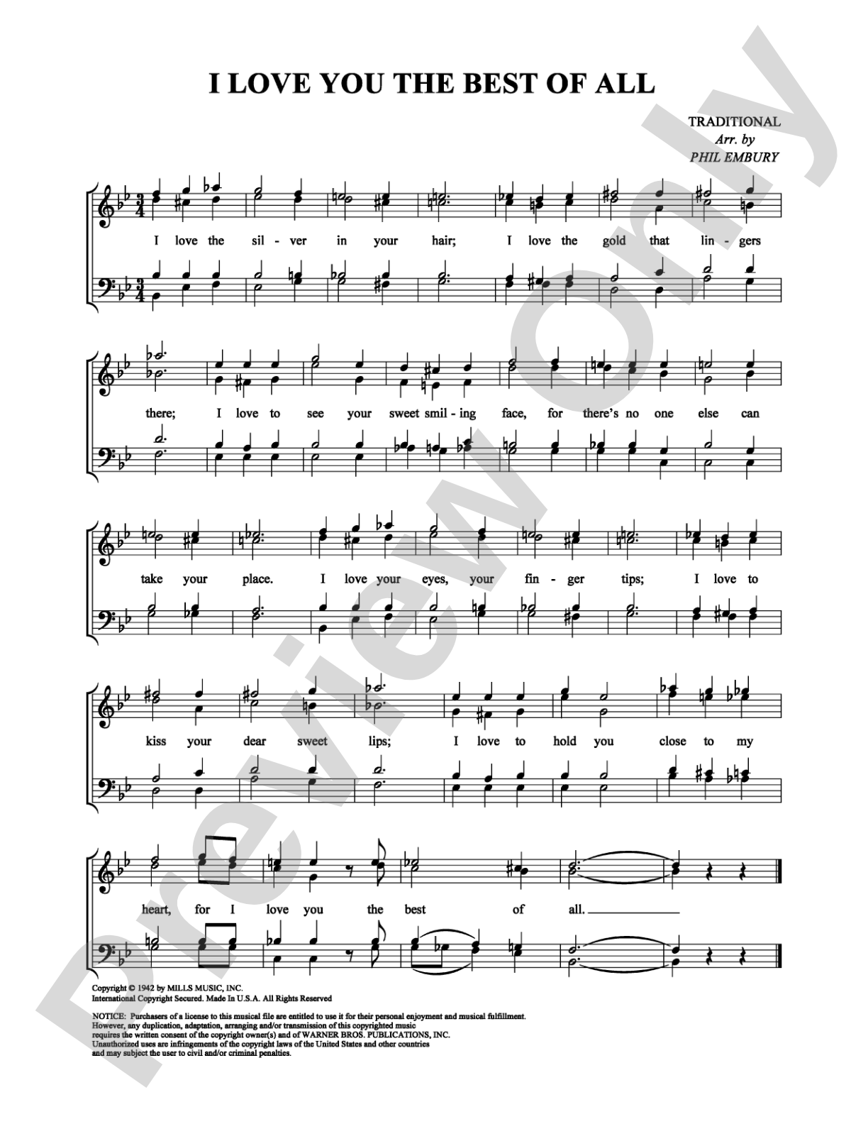 I Love You the Best of All: Vocal Group Digital Sheet Music
