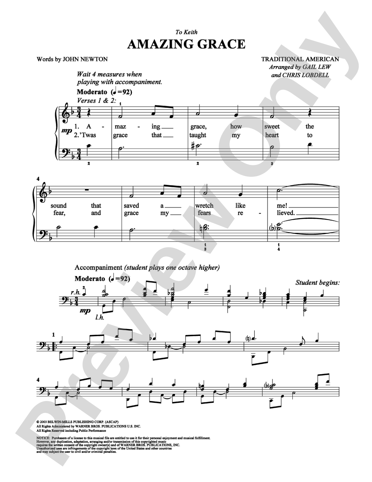 Amazing Grace: Easy Piano Digital Sheet Music