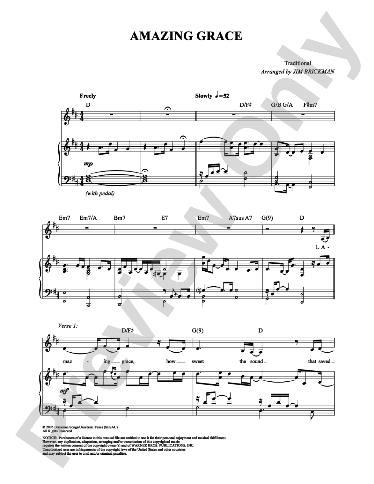Amazing Grace: Piano/Vocal/Chords Digital Sheet Music