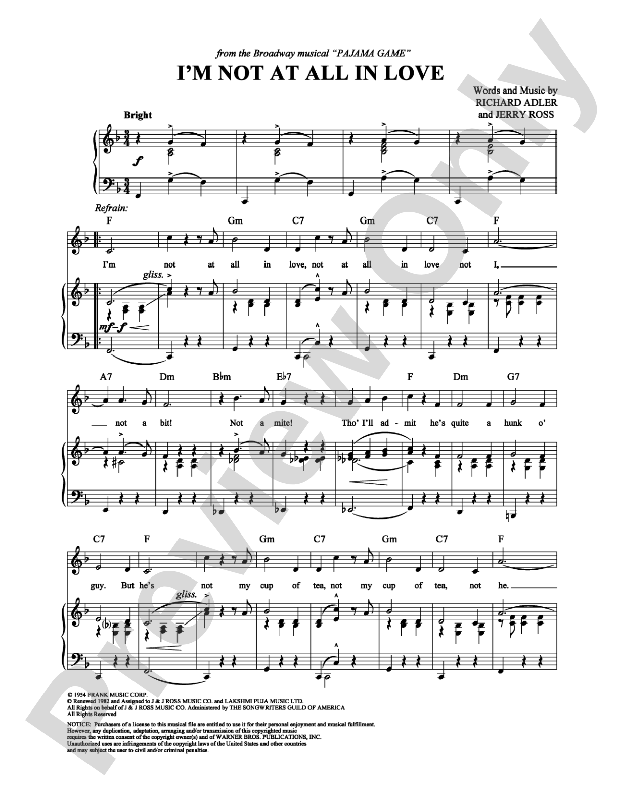 I'm Not At All In Love: Piano/Vocal/Chords Digital Sheet Music