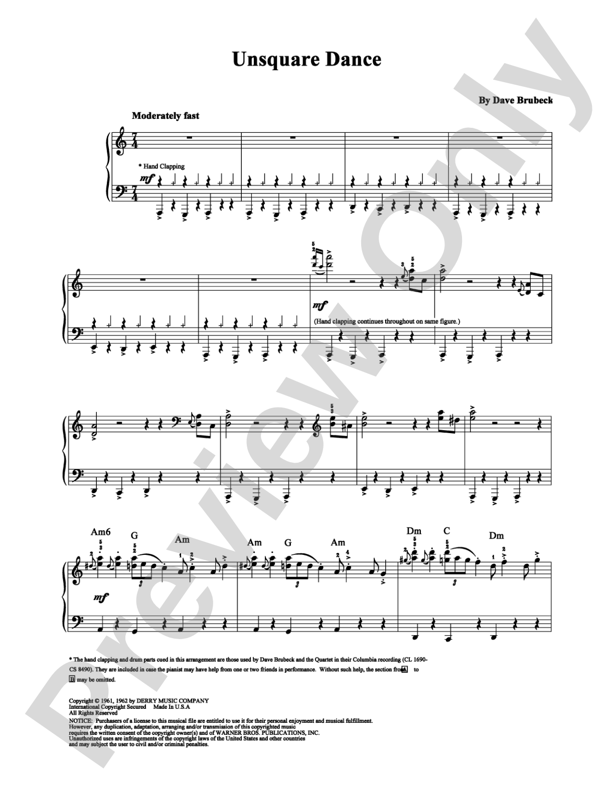Unsquare Dance: Piano Digital Sheet Music
