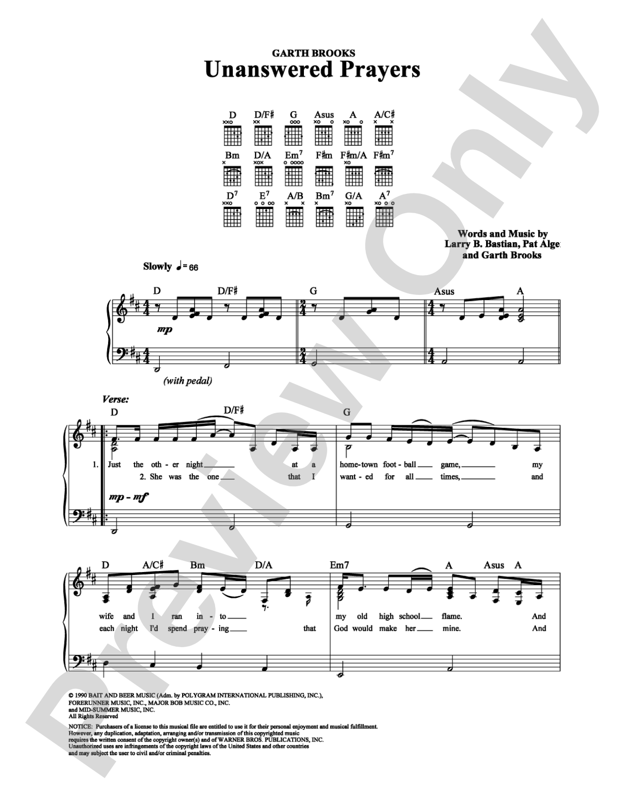 Unanswered Prayers: Piano/Vocal/Chords Digital Sheet Music