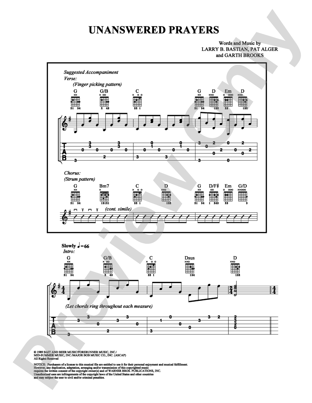 Unanswered Prayers: Easy Guitar Digital Sheet Music