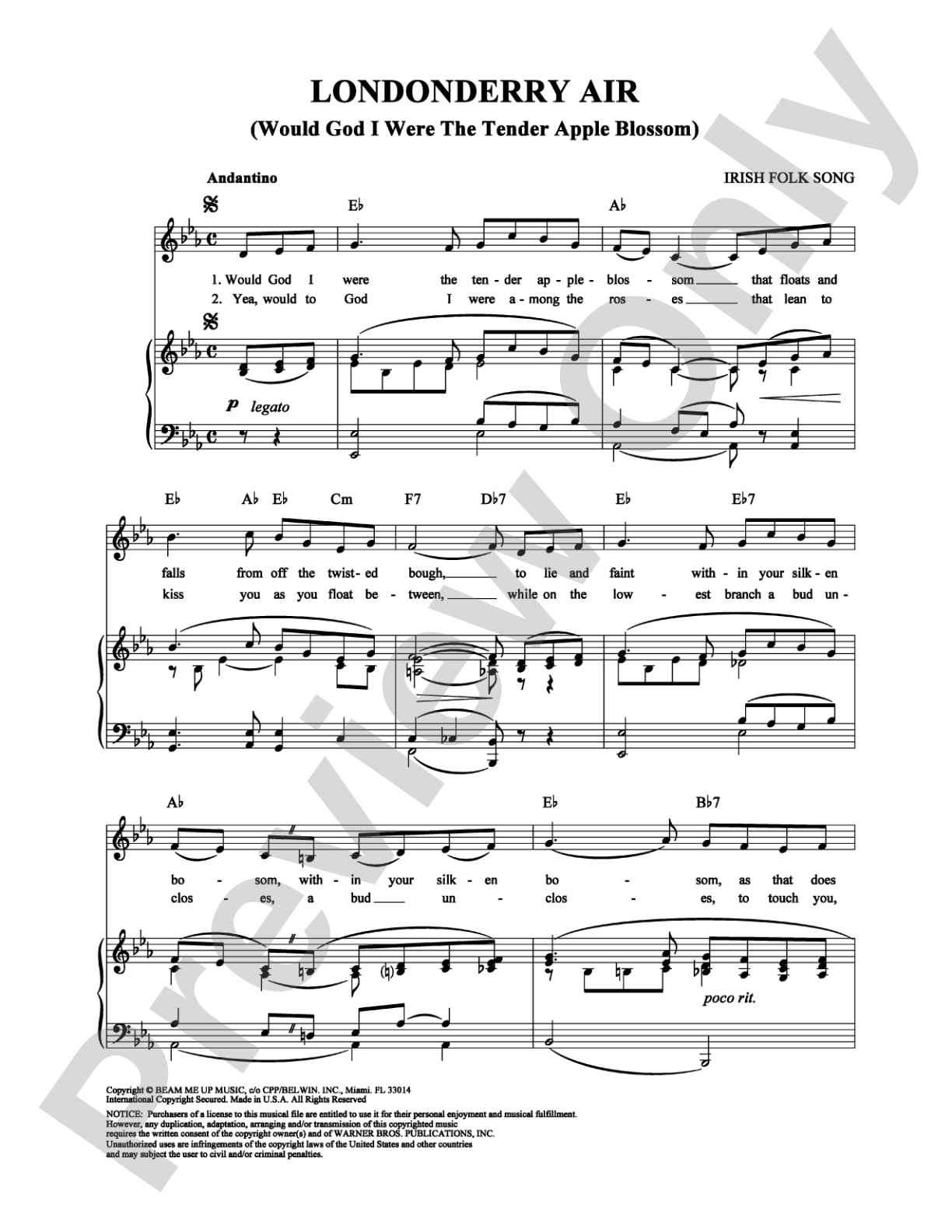 Londonderry Air: Piano/Vocal/Chords Digital Sheet Music