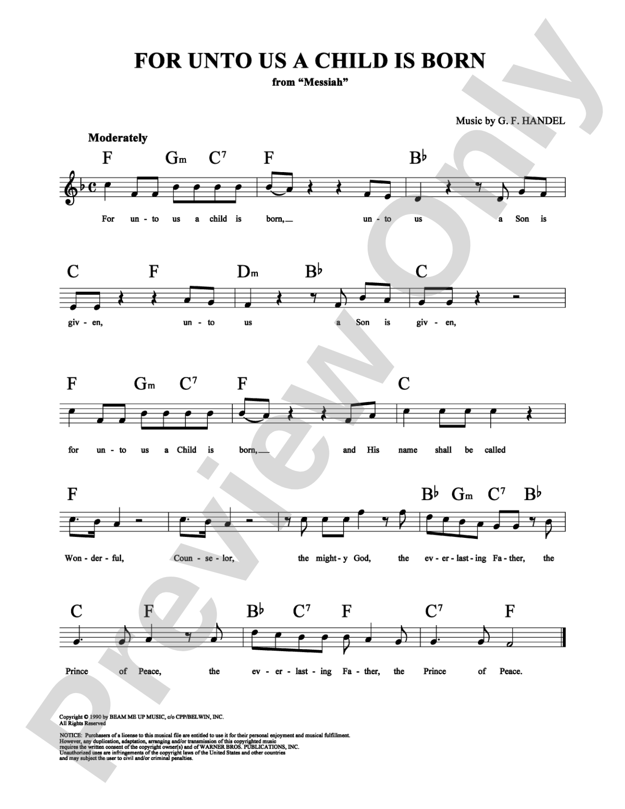 For Unto Us a Child Is Born: Lead Sheet Digital Sheet Music