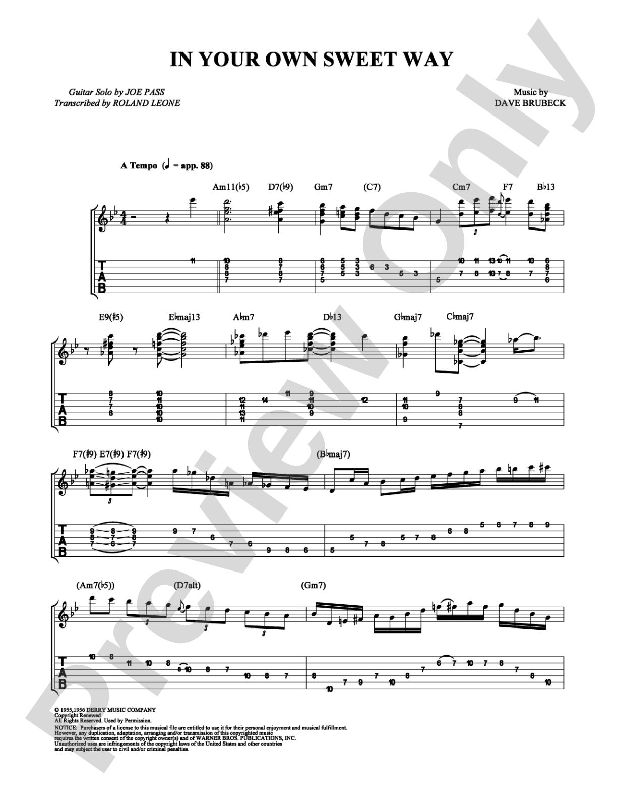 In Your Own Sweet Way: Guitar TAB Digital Sheet Music