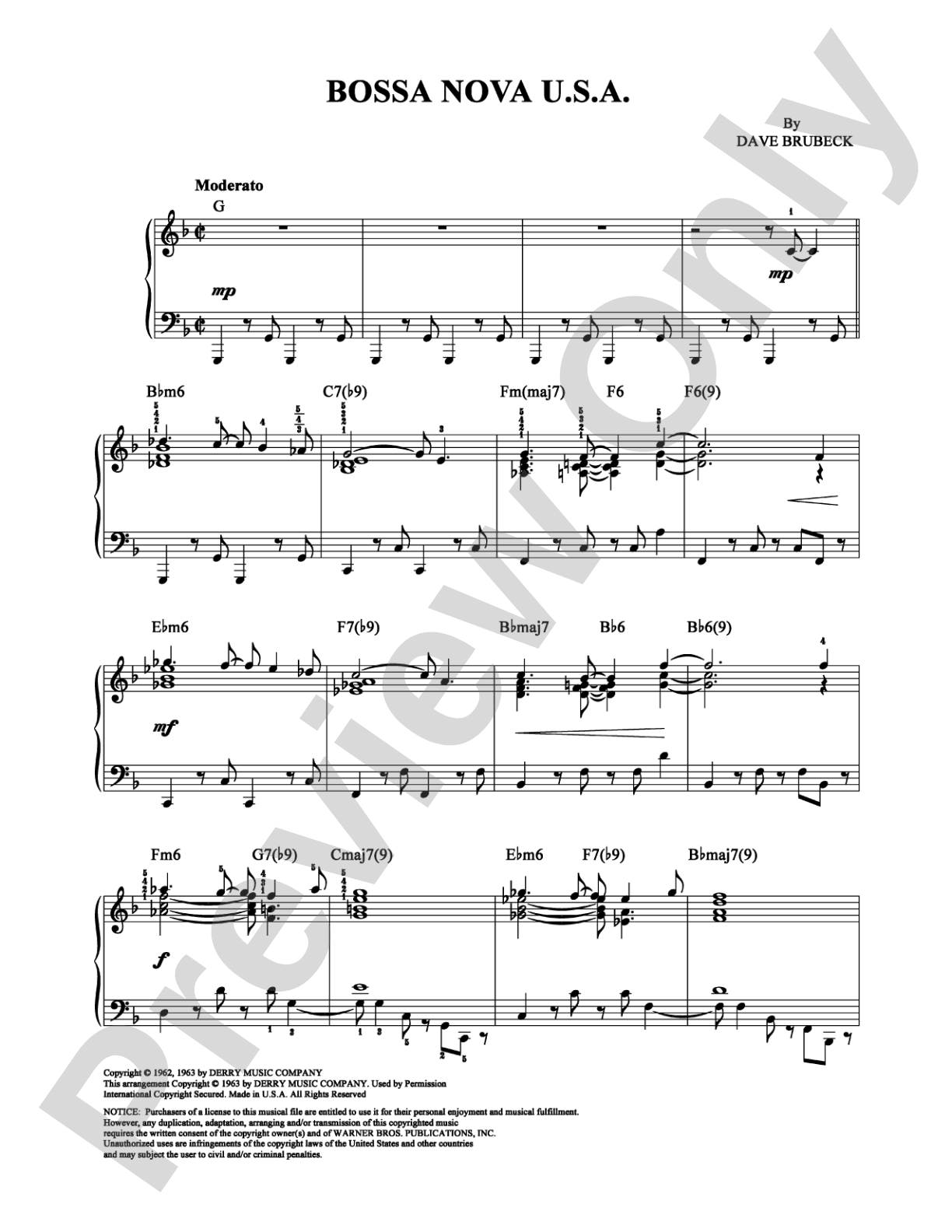 Bossa Nova U.S.A.: Piano Digital Sheet Music
