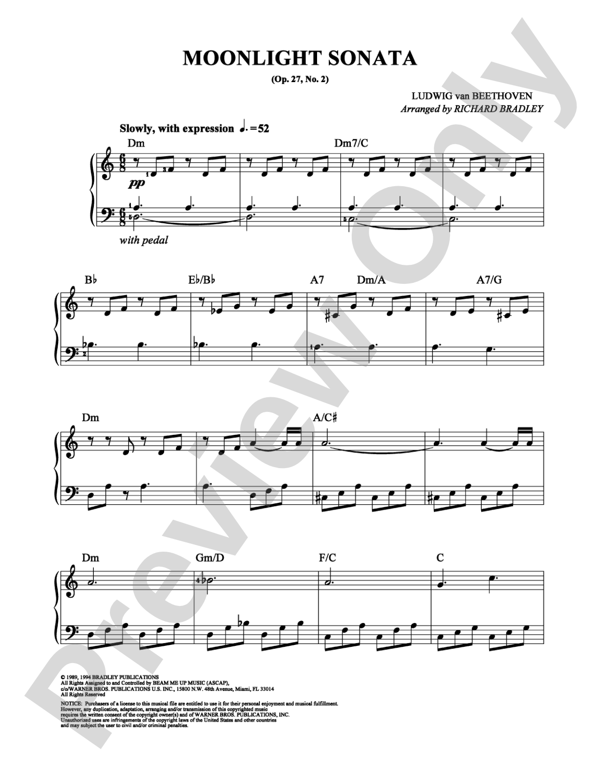 Moonlight Sonata: Easy Piano Digital Sheet Music