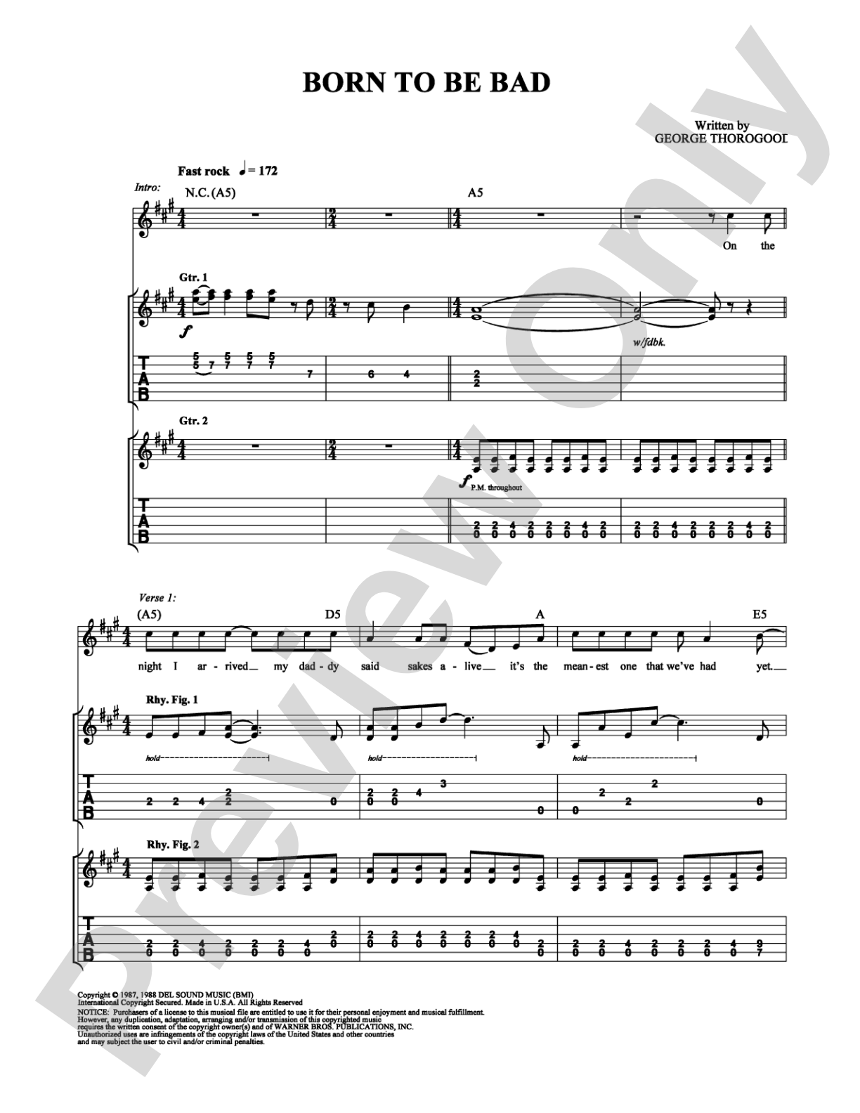 Born to Be Bad: Guitar TAB Digital Sheet Music