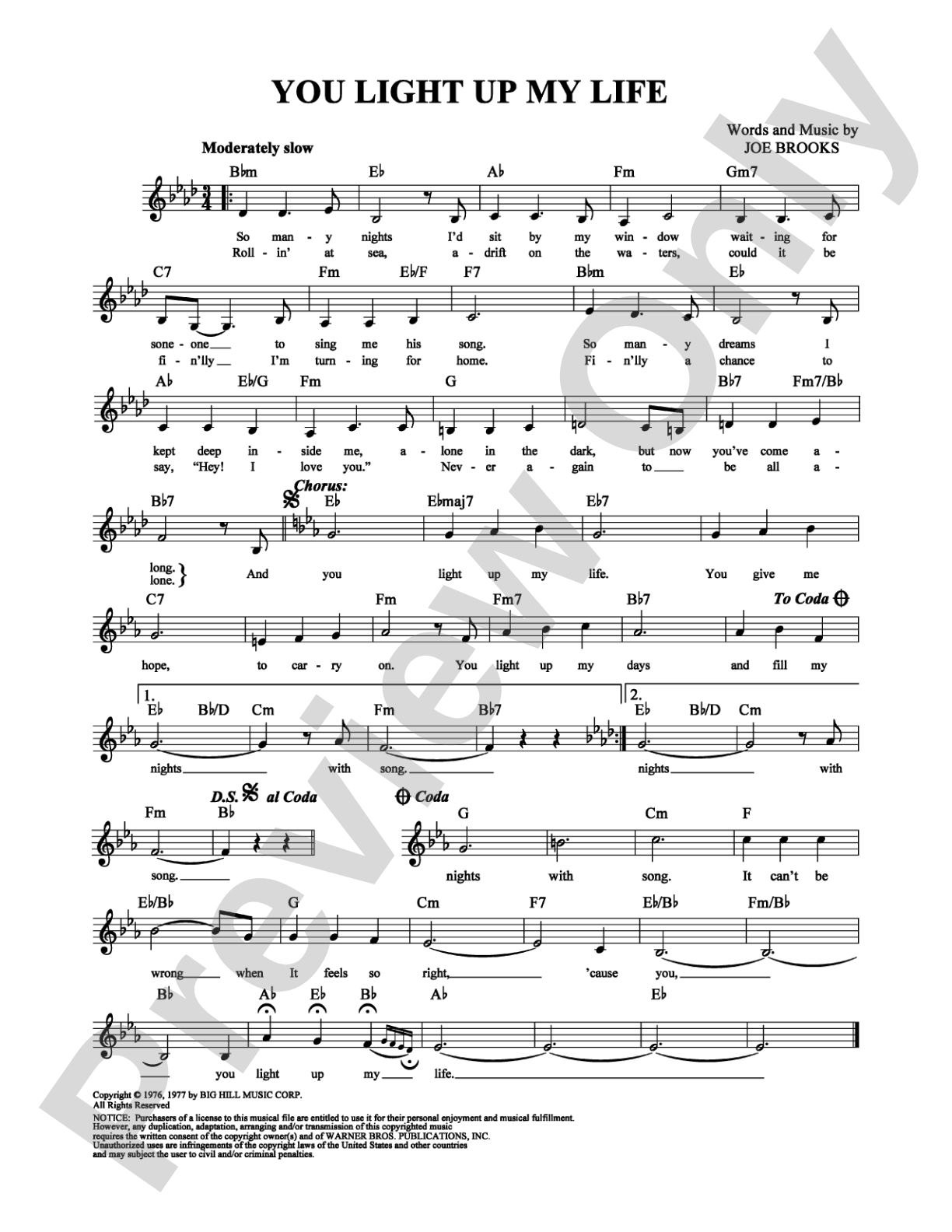 You Light Up My Life: Lead Sheet Digital Sheet Music