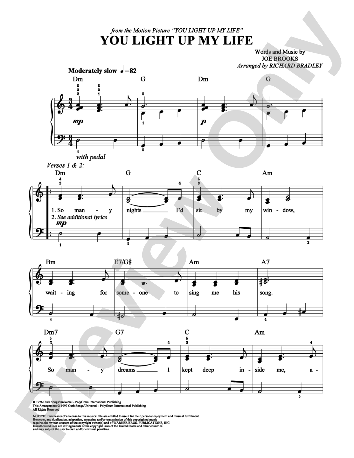 You Light Up My Life: Easy Piano Digital Sheet Music
