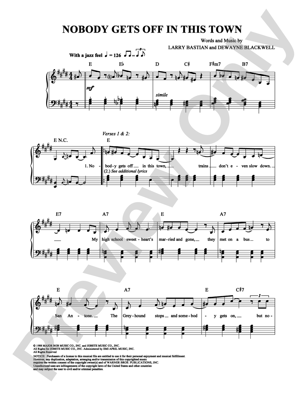 Nobody Gets Off In This Town: Piano/Vocal/Chords Digital Sheet Music