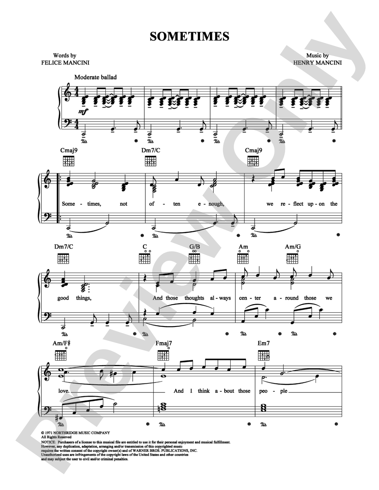 Sometimes: Piano/Vocal/Chords Digital Sheet Music