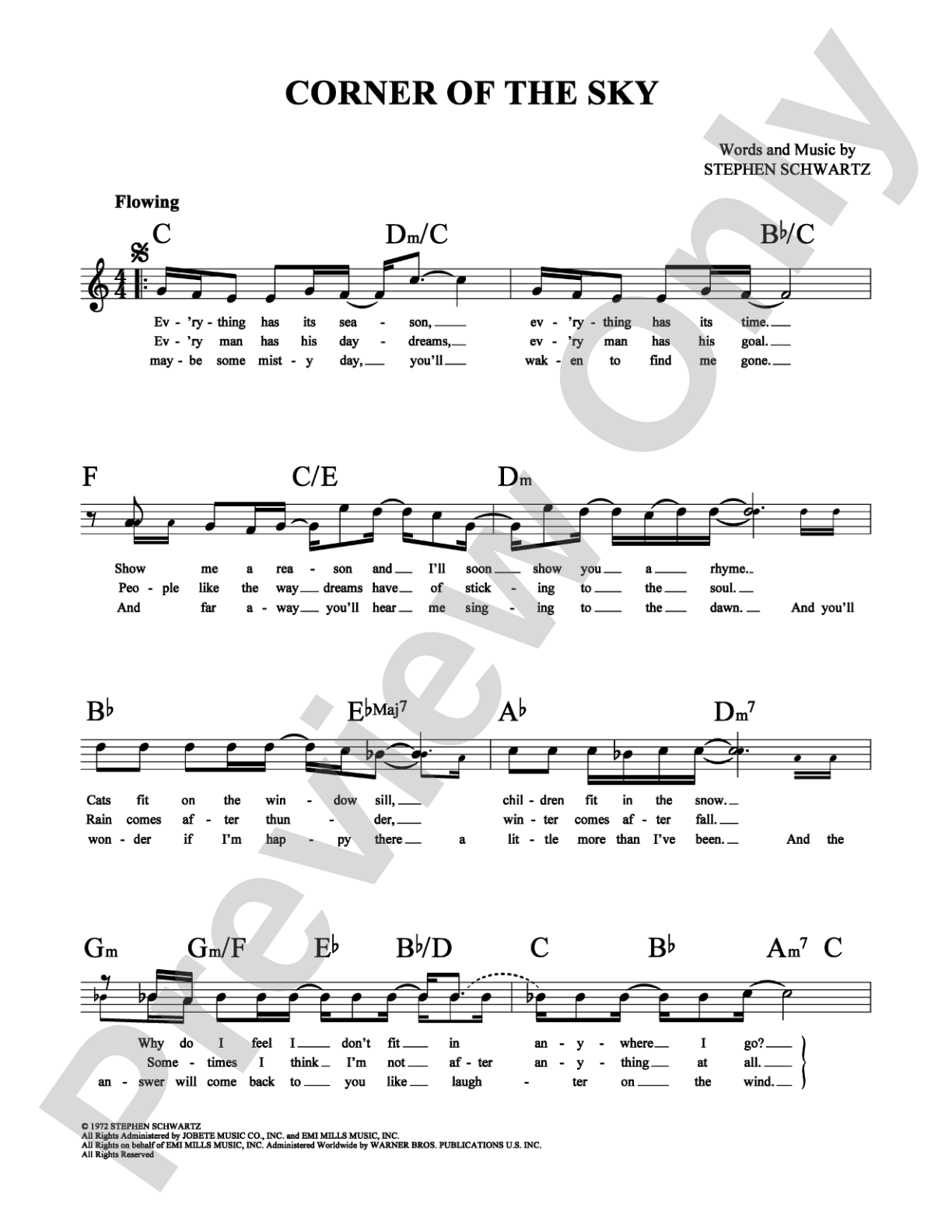 Corner of the Sky: Lead Sheet Digital Sheet Music