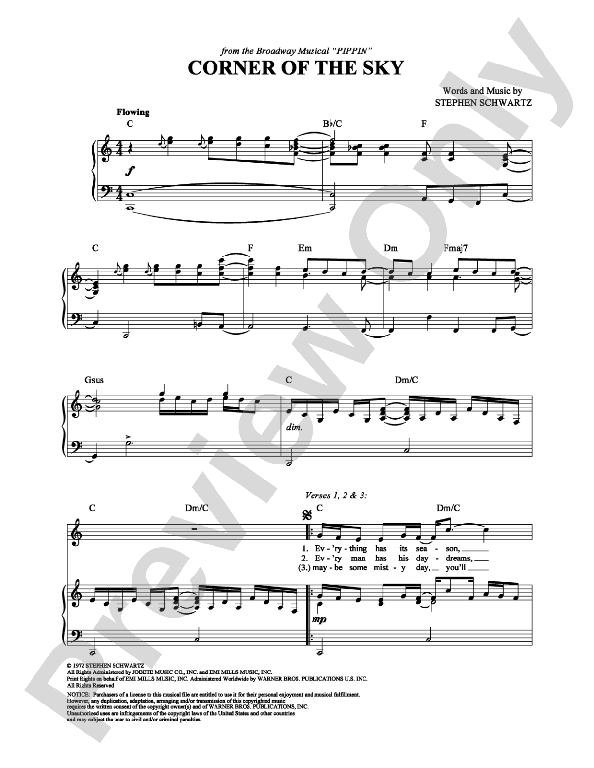 Corner of the Sky: Piano/Vocal/Chords Digital Sheet Music