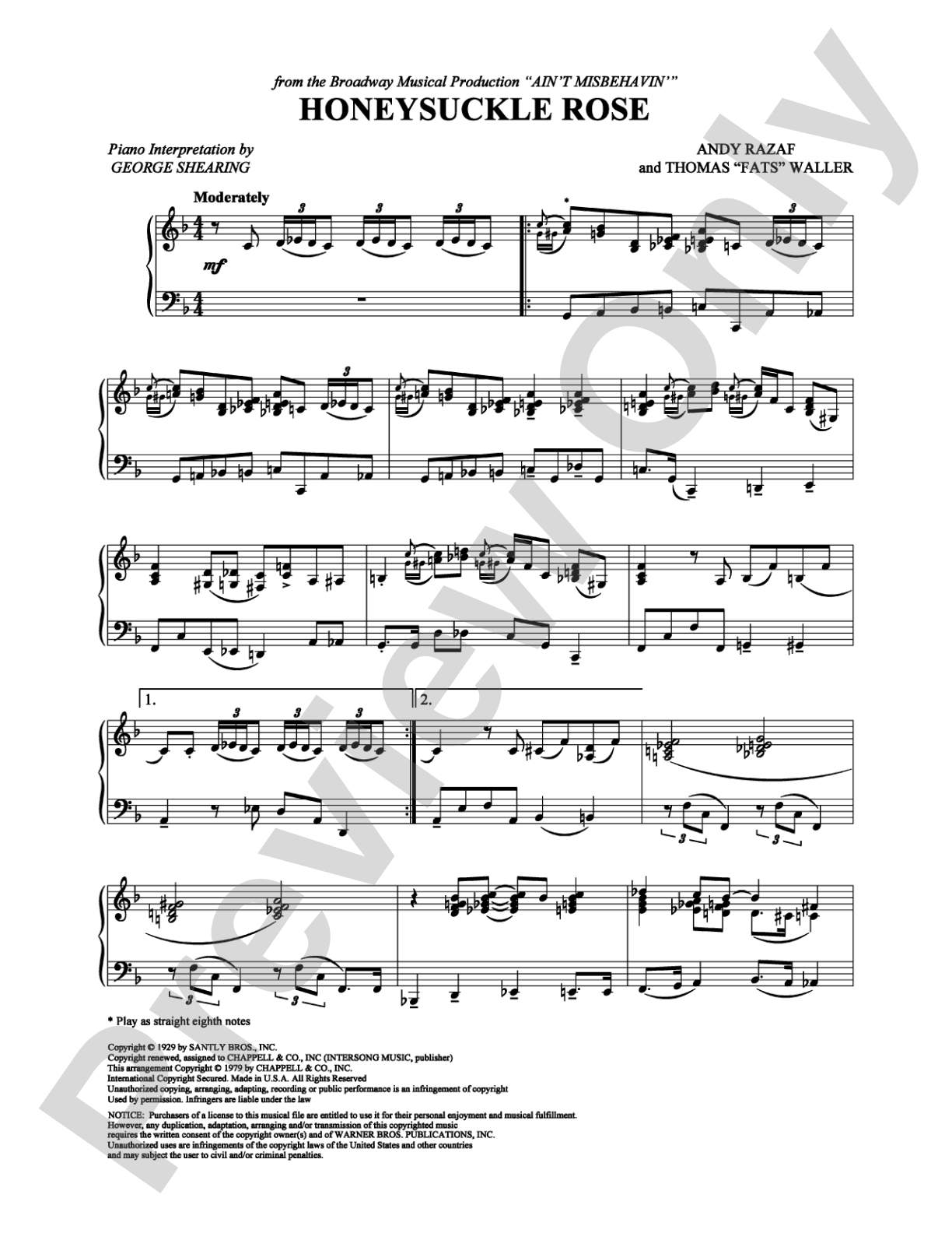 Honeysuckle Rose: Piano Digital Sheet Music