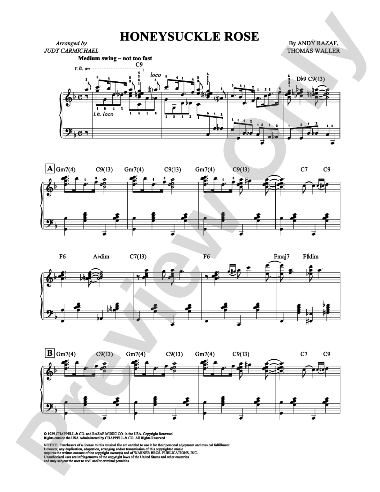 Honeysuckle Rose: Piano Digital Sheet Music