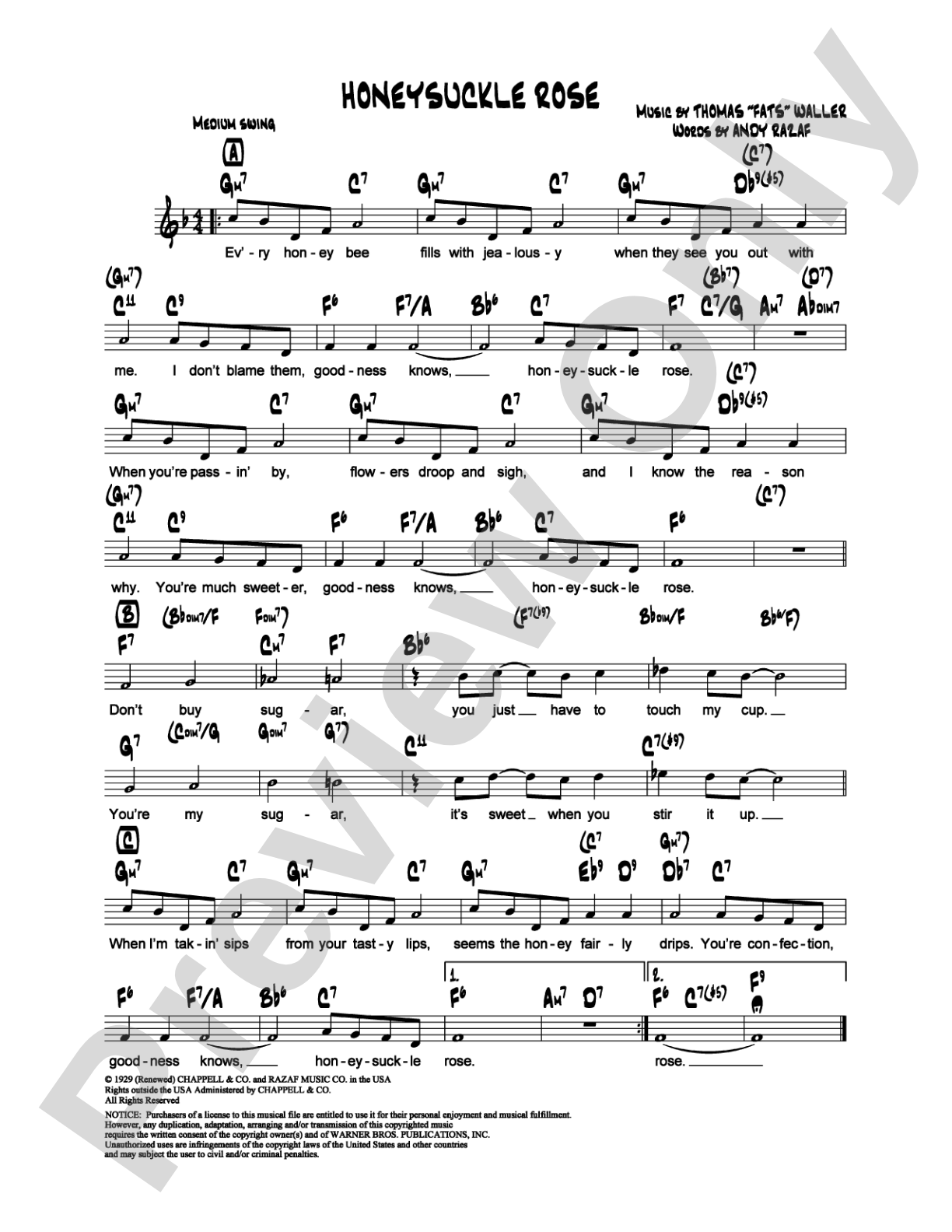 Honeysuckle Rose: Lead Sheet Digital Sheet Music