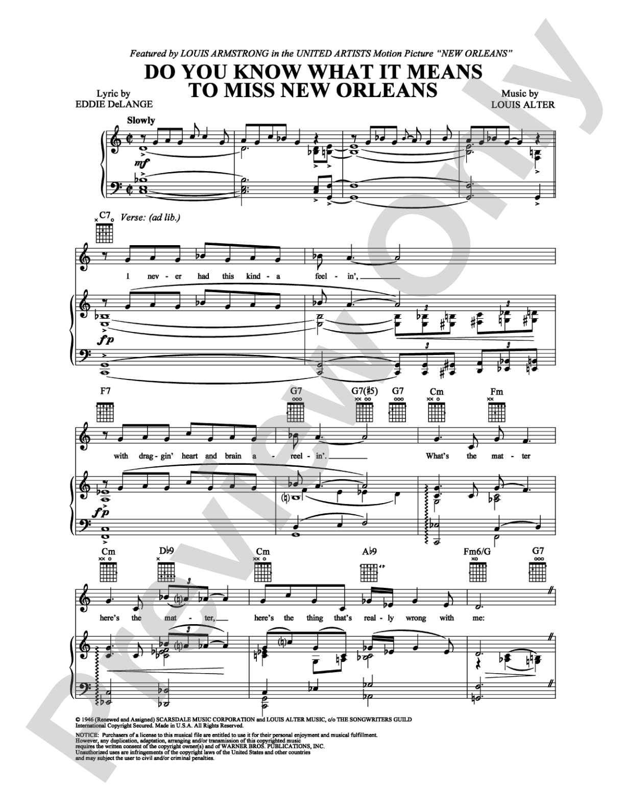 Do You Know What It Means to Miss New Orleans: Piano/Vocal/Chords Digital Sheet Music