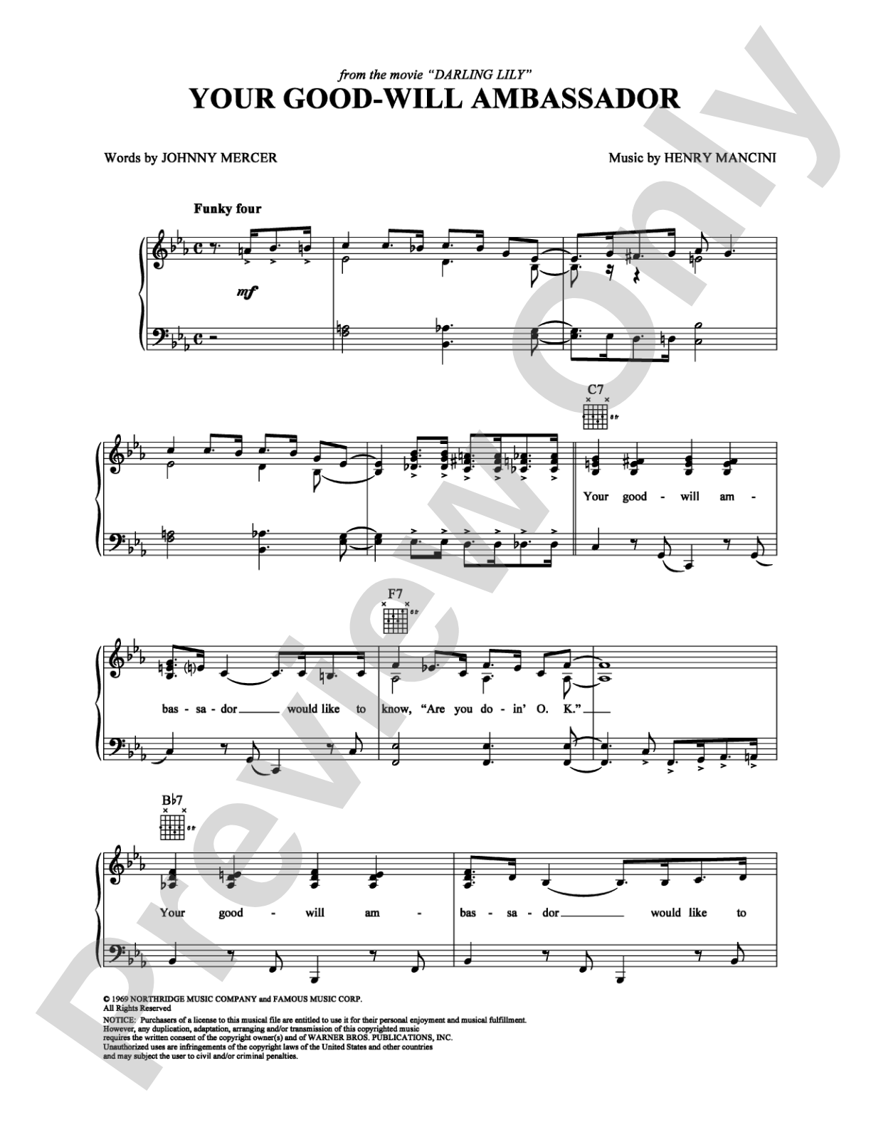 Your Good-Will Ambassador: Piano/Vocal/Chords Digital Sheet Music