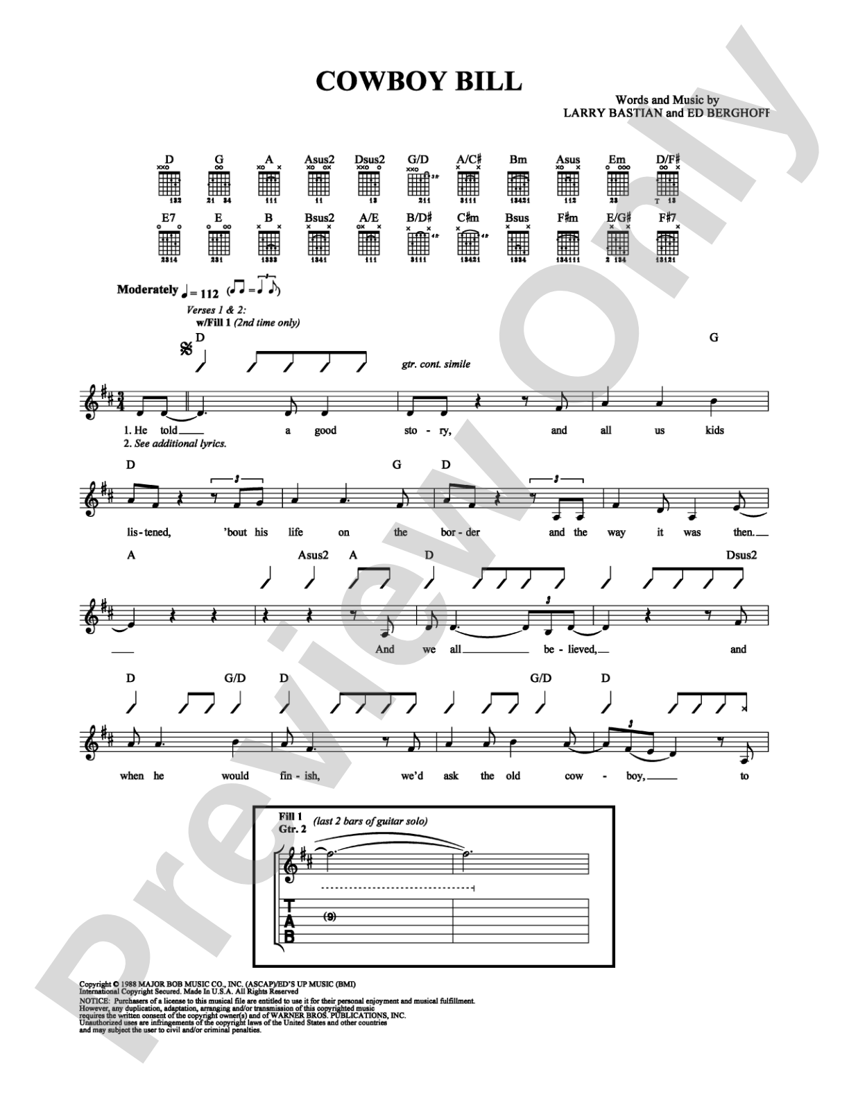 Cowboy Bill: Guitar TAB Digital Sheet Music