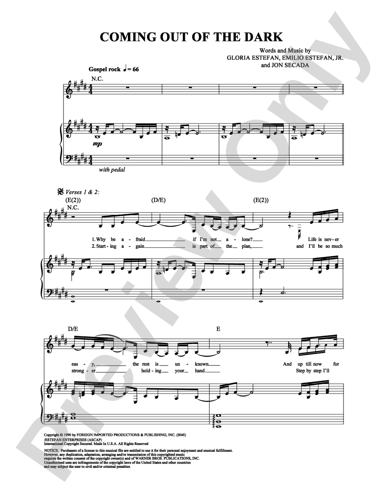 Coming Out of the Dark: Piano/Vocal/Chords Digital Sheet Music