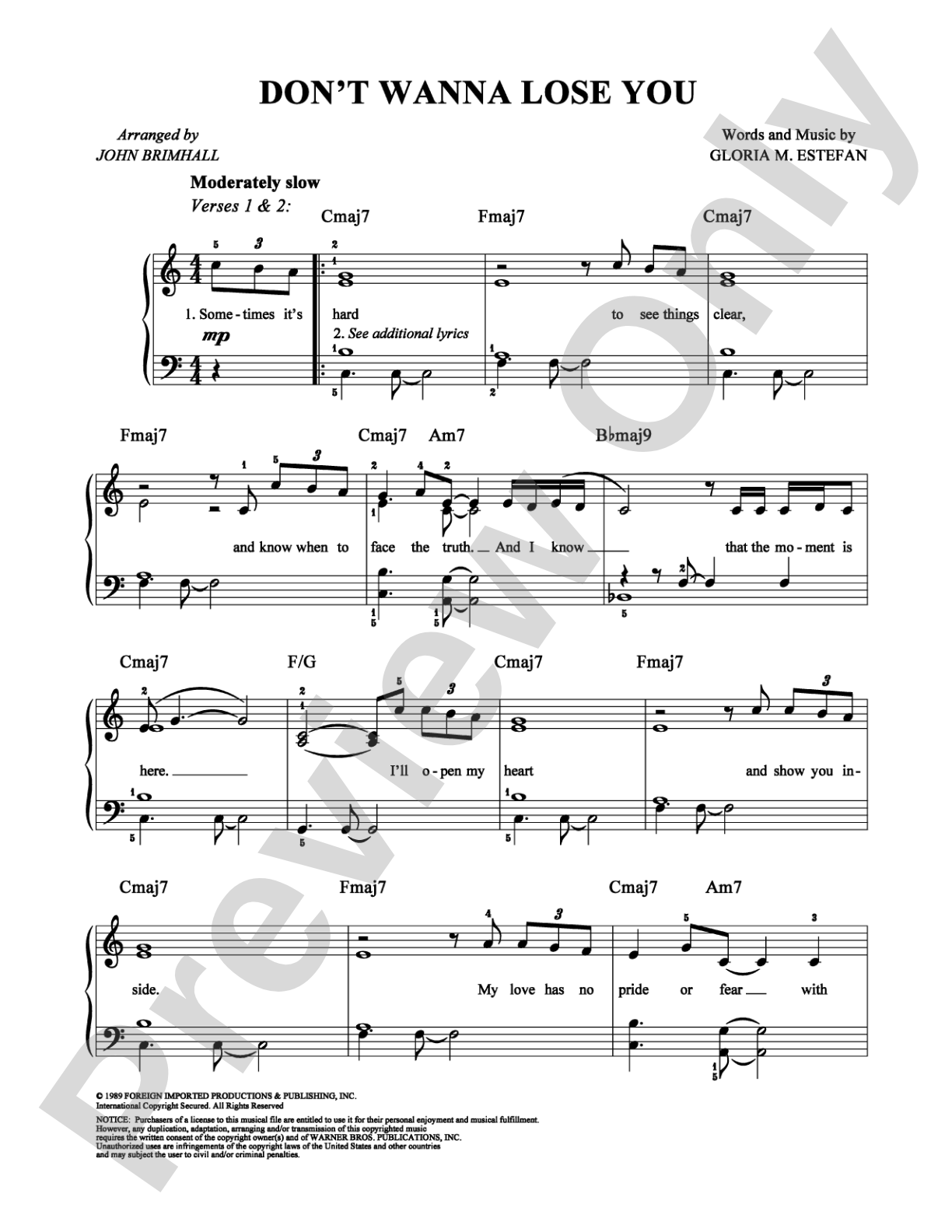 Don't Wanna Lose You: Easy Piano Digital Sheet Music