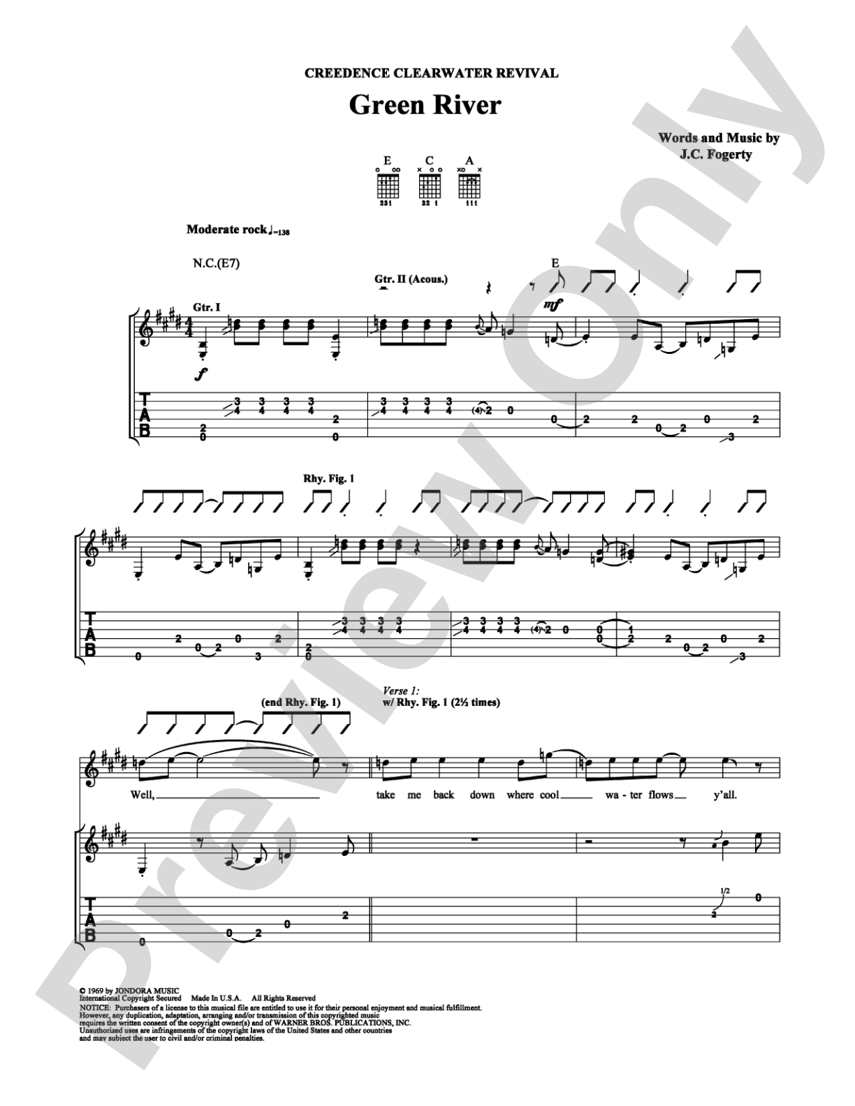 Green River: Guitar TAB Digital Sheet Music